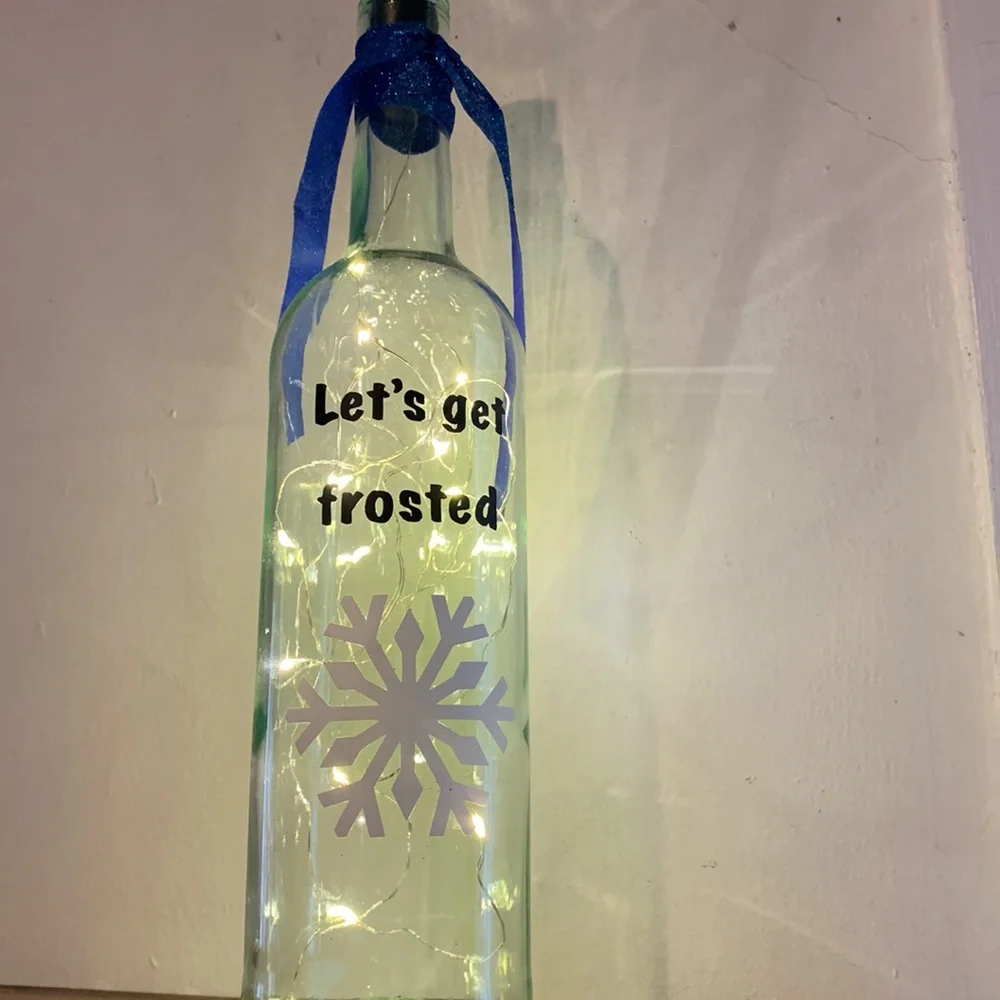 ‘Let’s Get Frosted’ logo wine bottle lantern